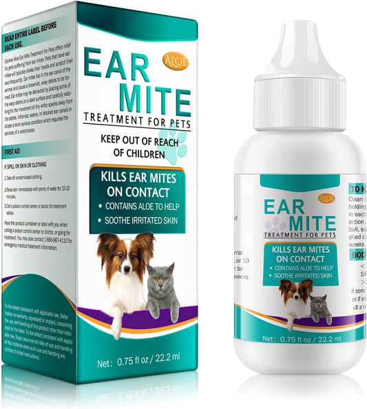 Nenmaokenu Ear Mite for Dogs & Cats, Pet Ear Infection Treatment Solution for Dog Yeast Infection, Ear Infection Treatment Drops, to Relieve Itchiness, Sooths Ears - 0.75 Fl Oz