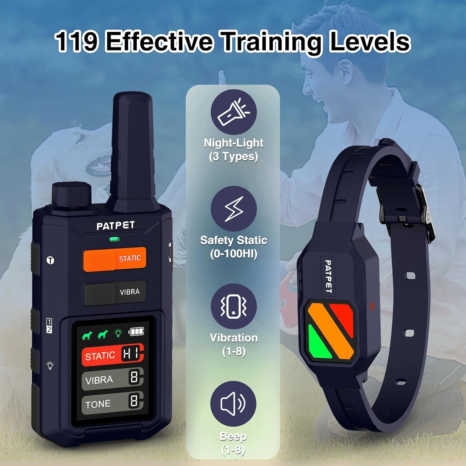 PATPET Dog Training Collar with Remote - 4200FT E Collars for Dogs Training for Large Medium Dogs, Rechargeable Waterproof Electric Dog Collar with 4 Training Modes & Night Lights