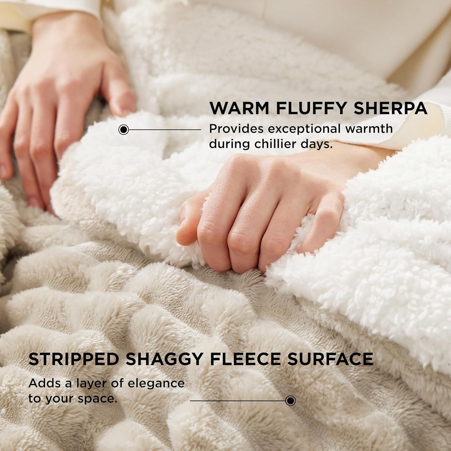 Bedsure Sherpa Throw Blanket for Couch - Super Soft, Cozy Fleece Thick Warm Blanket for Winter, Gentlesoft Plush & Fluffy Spring Throw Gift for Women, Room Decor, Beige, 50X60 Inches