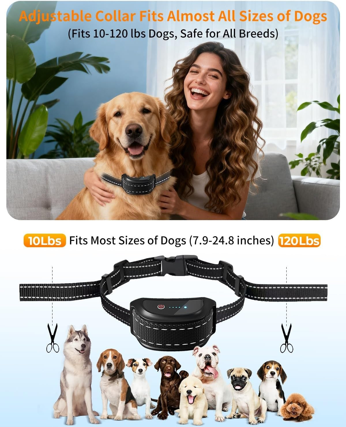 Dog Shock Collar with Remote Control – Shock Collar for Dogs 10–120 Lbs, 2000FT Long Range IPX7 Waterproof Rechargeable Dog Training Collar with 4 Safe Modes Beep Vibration Shock & Flashlight Bk