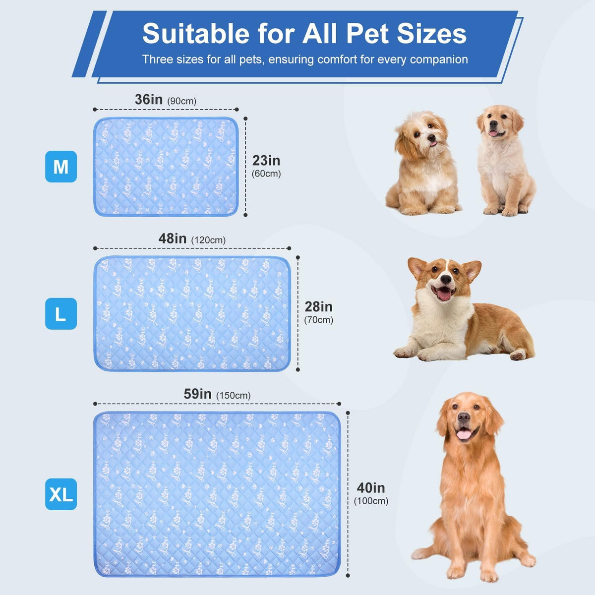 Dog Cooling Mat 36"X23" - Cool-Chill Cool Fiber,Double-Sided Cooling & Warm