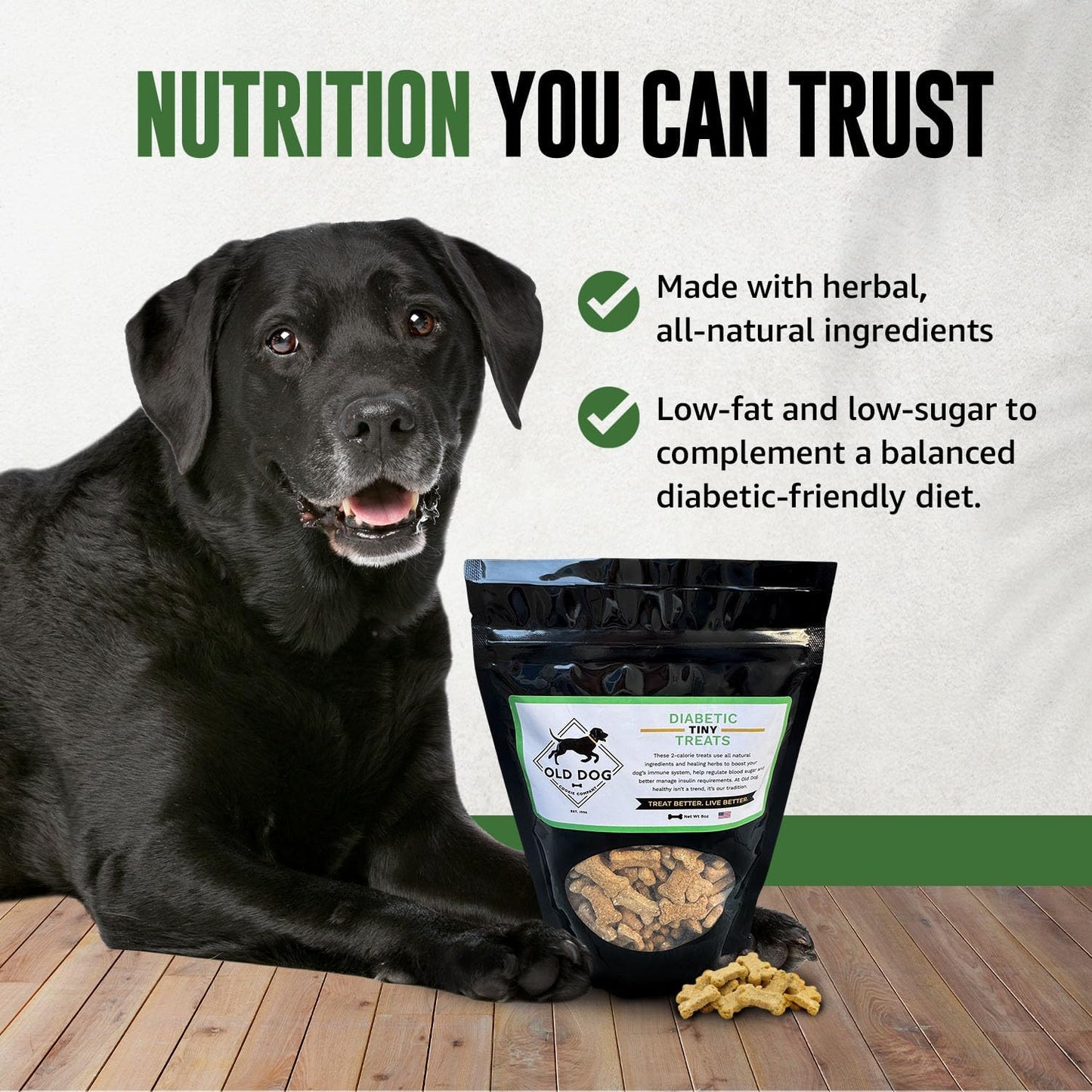 Old Dog Cookie Company Tiny Diabetic Dog Treats | All Natural, 2 Calorie, Vet Approved Pet Snacks | Top Treat for Dogs | Healthy Chews for Large, Medium & Small Breeds | 8 Oz