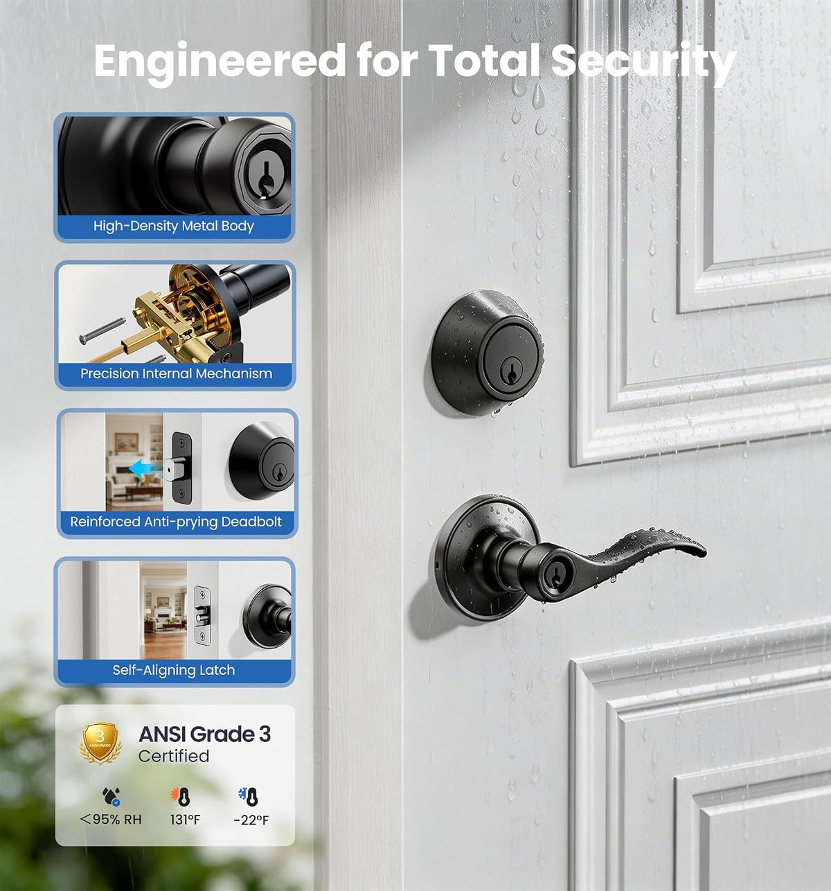 Veise Keyed Alike Exterior Door Handle Lock Set with Deadbolt, Matte Black