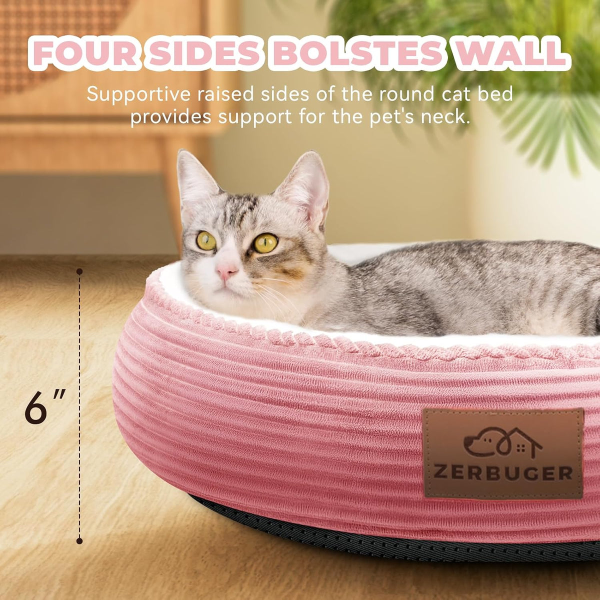 Zerbuger 20In Pink round Dog Bed Sofa for Dogs Cats, Machine Washable