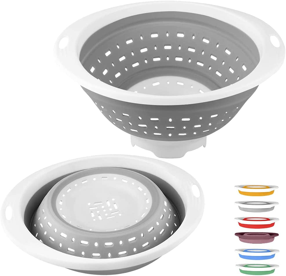 Qimh Collapsible Colander and Strainer, 5 Quart(1.25 Gal), Heavy Duty Kitchen Drainer Basket for Pasta, Veggies and Fruits, New Home Apartment Essentials