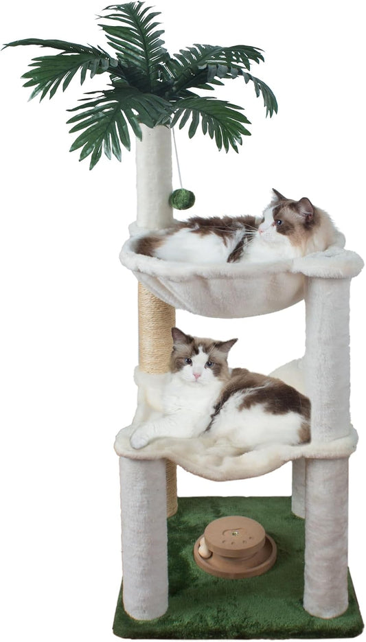 Cat Tree 40'' with Double Hammock & Interactive Toy for Indoor Cats