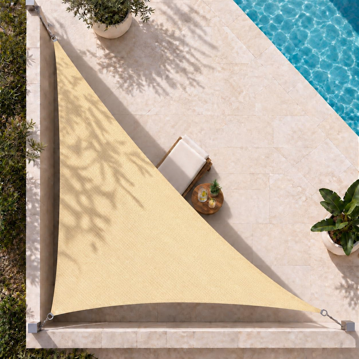 Amgo 16' X 16' X 22.6' Beige Triangle Sun Shade Sail for Patio