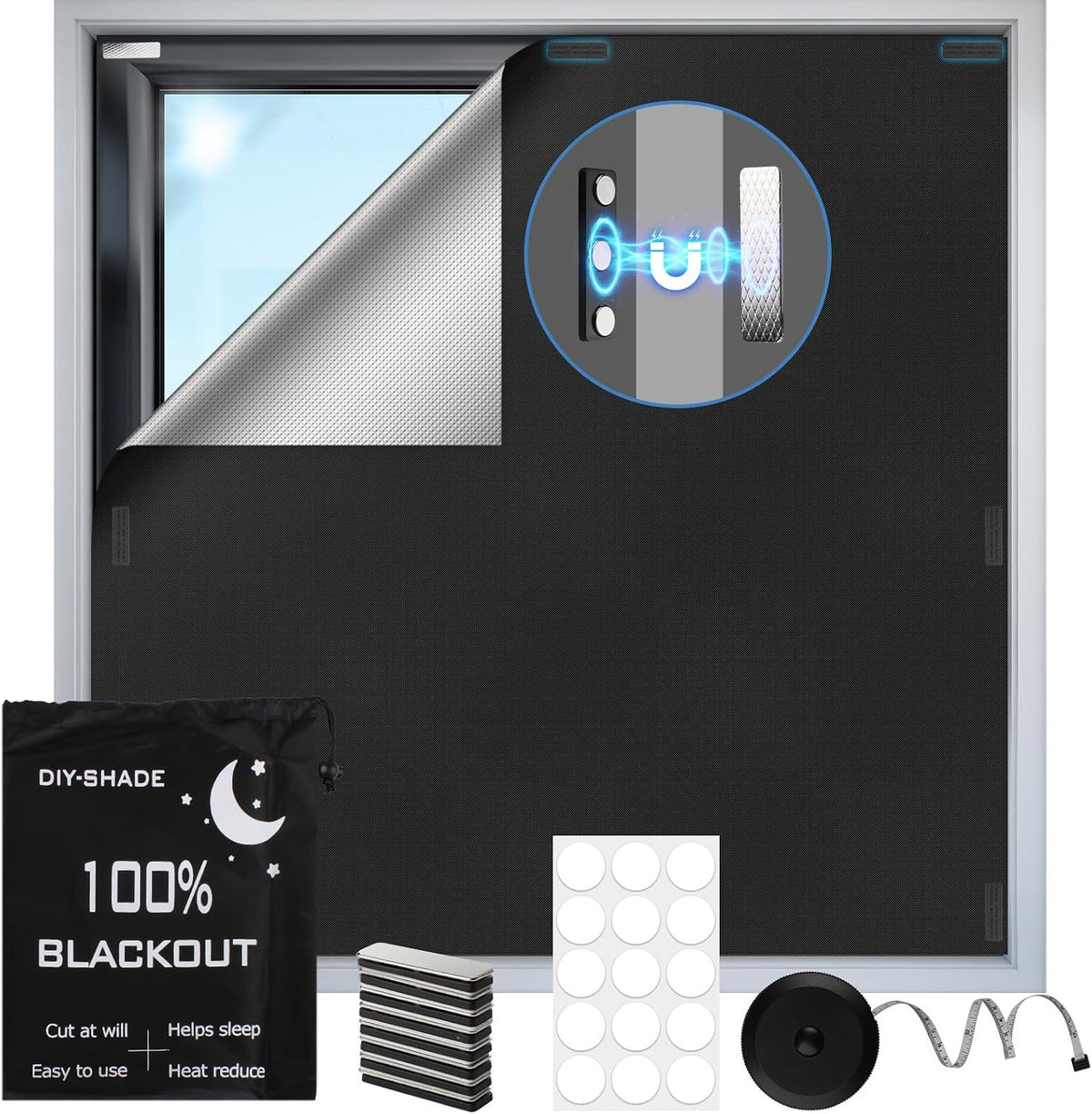 100% Magnetic Black Out Window Cover 79" X 58" Blackout Blinds No Drill, Portable Black Out Shades Blackout Curtains for Bedroom,Rv,Nursery,Media Room with Strong Magnets
