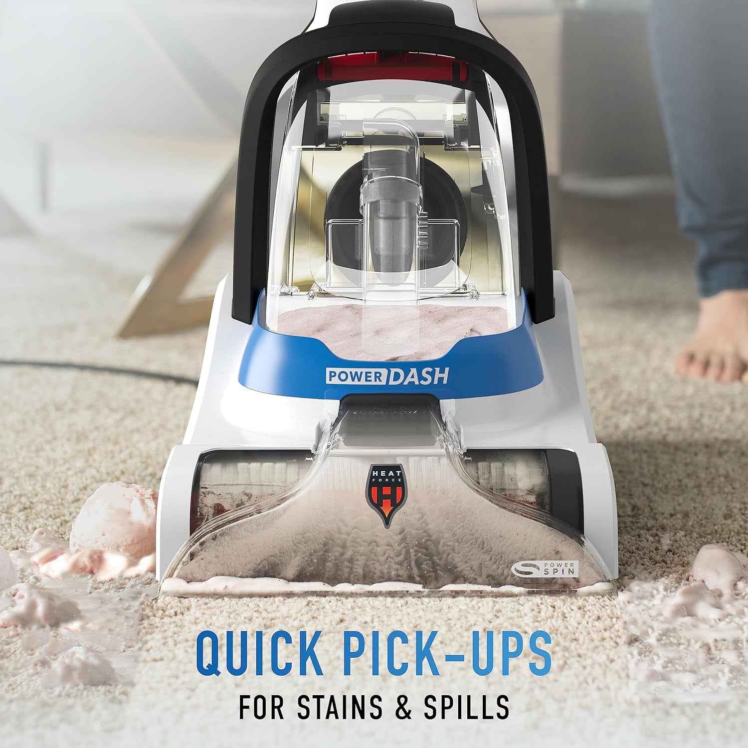Hoover Powerdash Pet Compact Carpet Cleaner Machine, Lightweight Design, Heatforce Fast Drying, Antimicrobial Brush Roll, Pair with a Hoover Carpet Cleaner Solution
