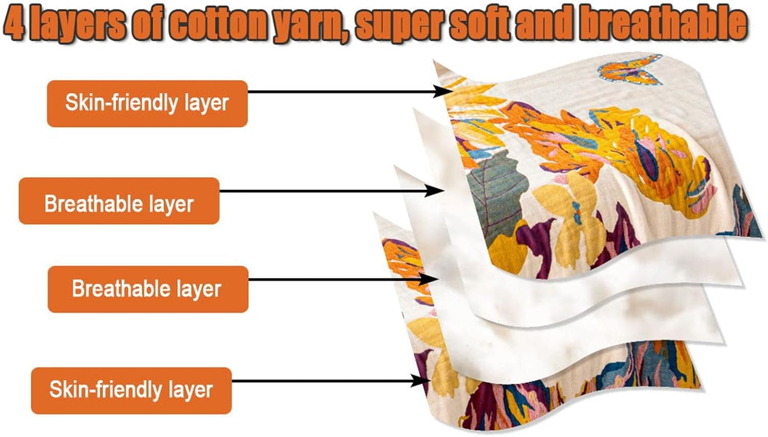 MSGKV Boho Throw Blanket 60''X80'',100% Cotton Blanket for Couch Bed, Spring Breathable Quilt Farmhouse Home Decor Soft Lightweight Picnic Blankets
