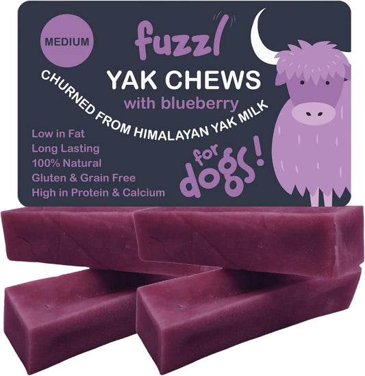 Fuzzl Yak Chews Blueberry 4 Pack Natural Dog Treats Yak Chews No Hide Dog Food Long Lasting Dog Dental Sticks Milk Chews Cheese Stick