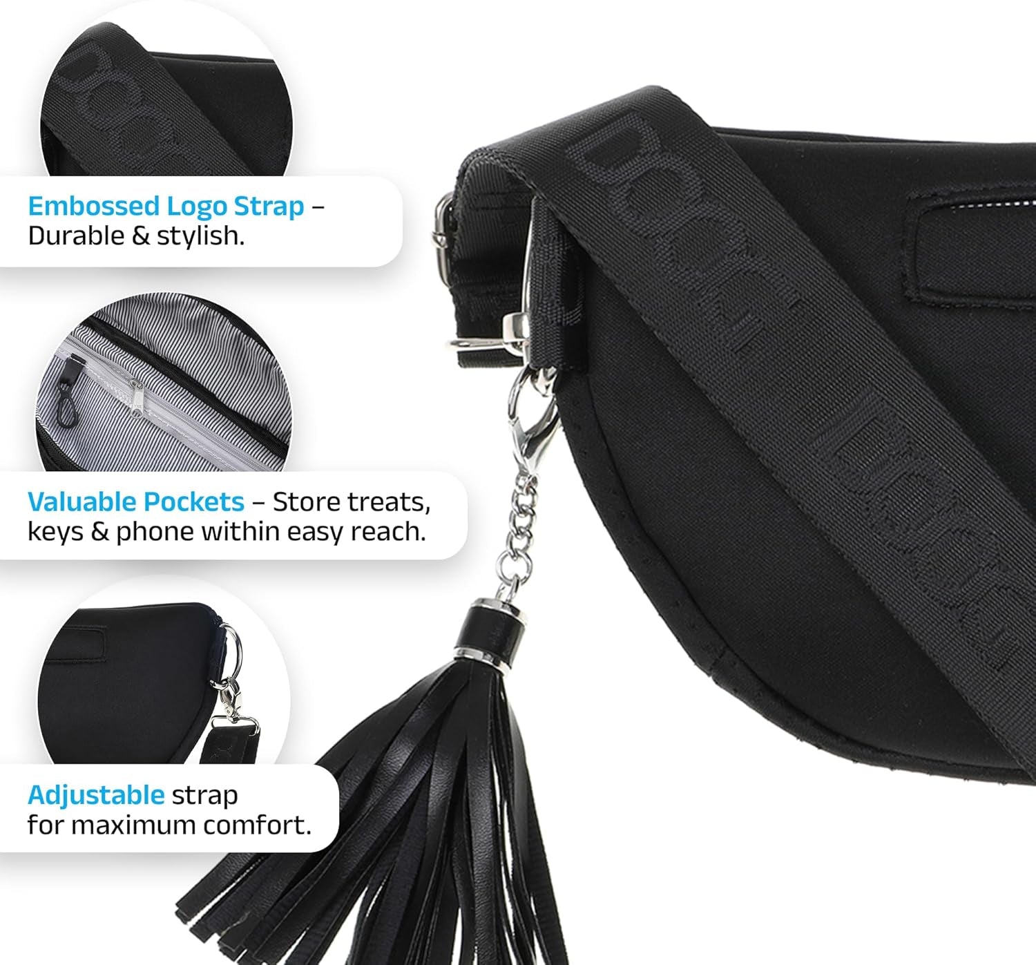 DOOG Neosport Dog Walking Fanny Pack - Waterproof Treat Pouch & Waste Bag Holder - Hands-Free Belt Bag for Training, Hiking & Outdoor Adventures - Black