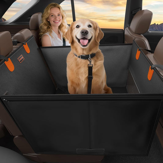 FURTIME Large Dog Car Seat, Upgraded PU Leather Back Seat Extender with Hard Bottom, Waterproof Pet Car Seat Cover for Medium Sized Dog, Pet Hammock for Cars, Suvs, Trucks