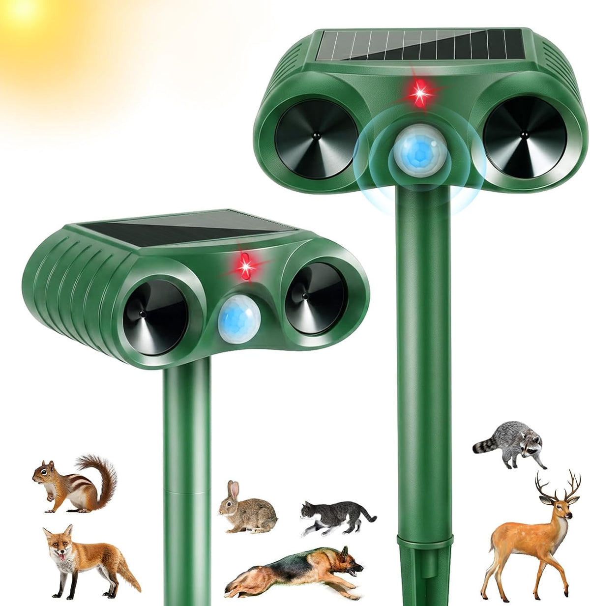 Solar Ultrasonic Animal Repellent, 2 Pack Deer, Cat & Raccoon Deterrent