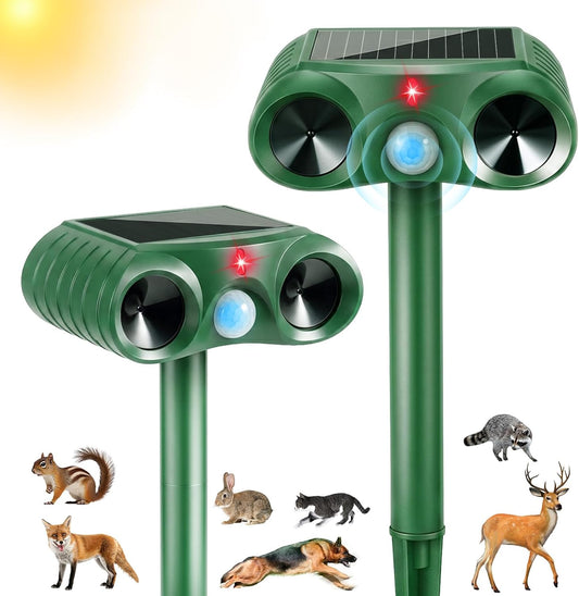 Solar Ultrasonic Animal Repellent, 2 Pack Deer, Cat & Raccoon Deterrent