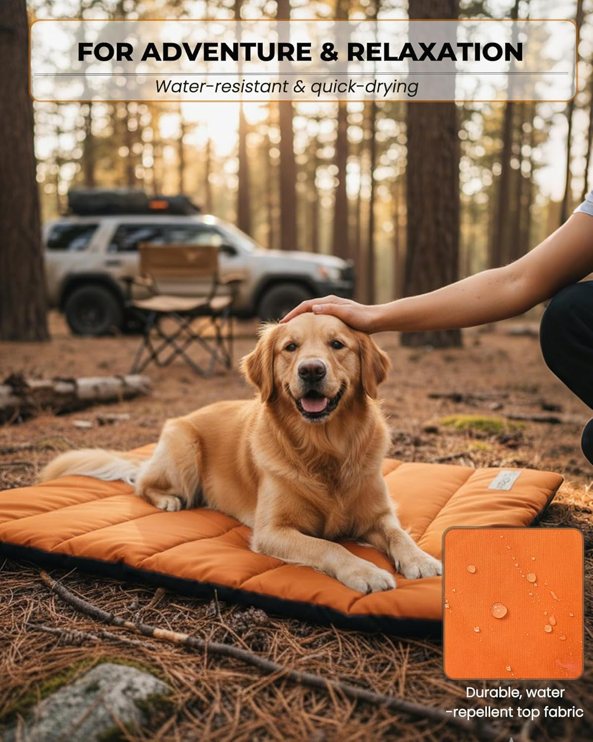 Rovepad Trail Dog Bed Mat 43"X27" – Waterproof Non Slip Outdoor Travel Mat for Camping & Car – Silent Peachskin Roll-Up Pad for Medium & Large Dogs, Machine Washable