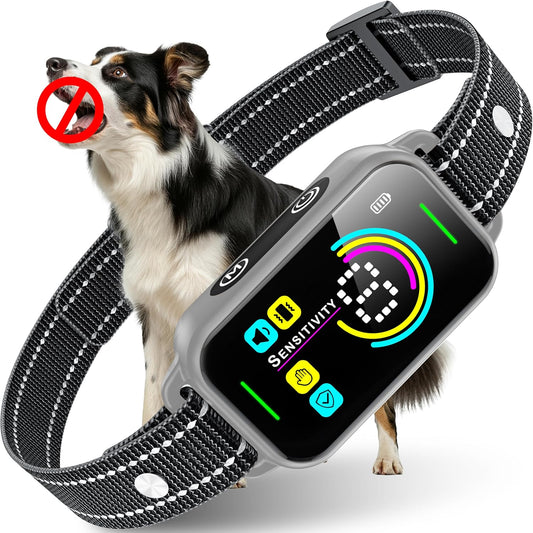 DINJOO Bark Collar, Dog Collar for Large Medium Small Dogs,Smart Barking Collar,Rechargeable anti Barking Training Collar with 8 Adjustable Sensitivity,Bark Collar with Beep (Grey)