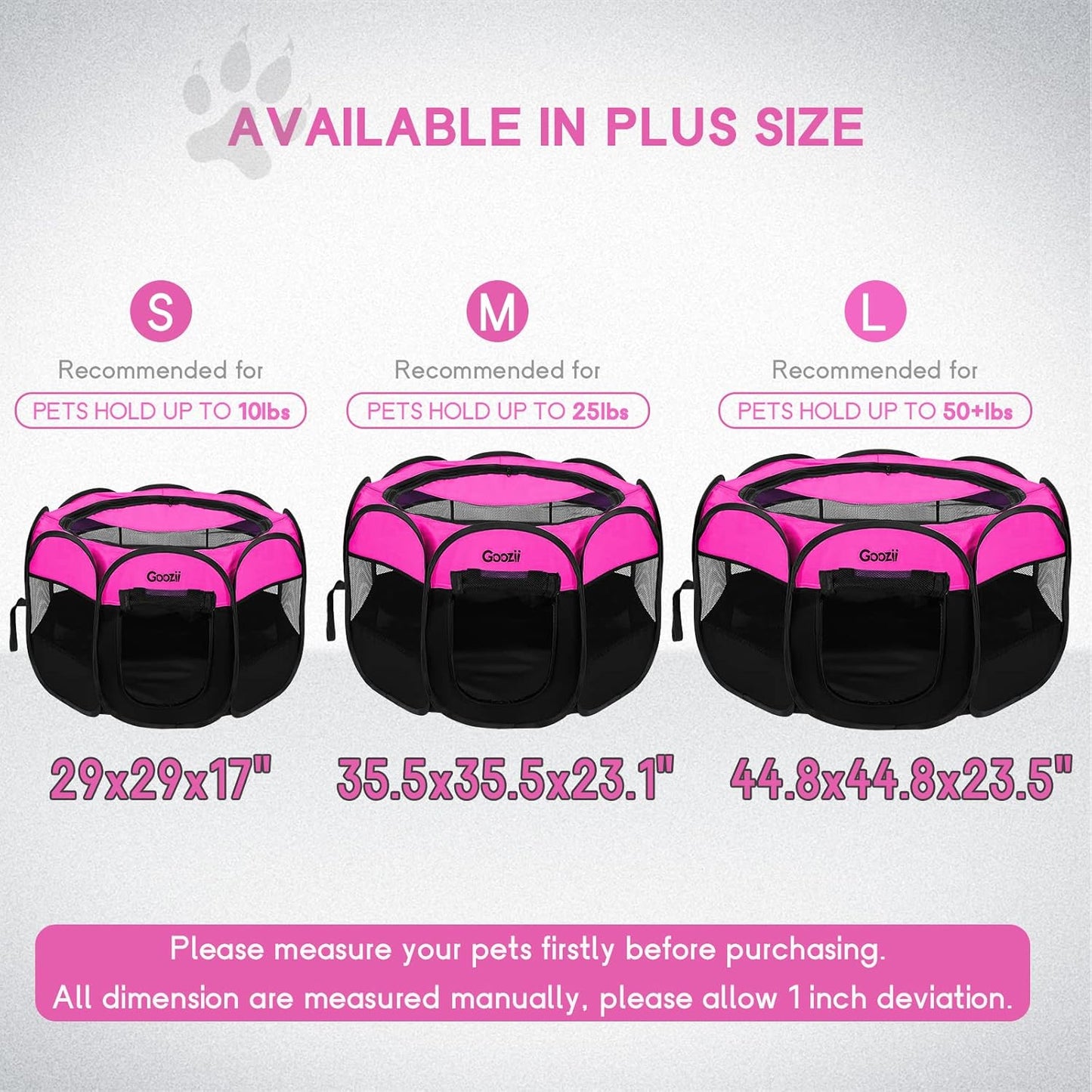 GOOZII Pet Cat Playpen for Indoor Cats Enclosed, Portable Foldable Dog Playpen Outdoor Tent Crate Cage with Zipper Top Cover Door for Kitten Puppy outside Rv Car Camper (Small Size, Pink)