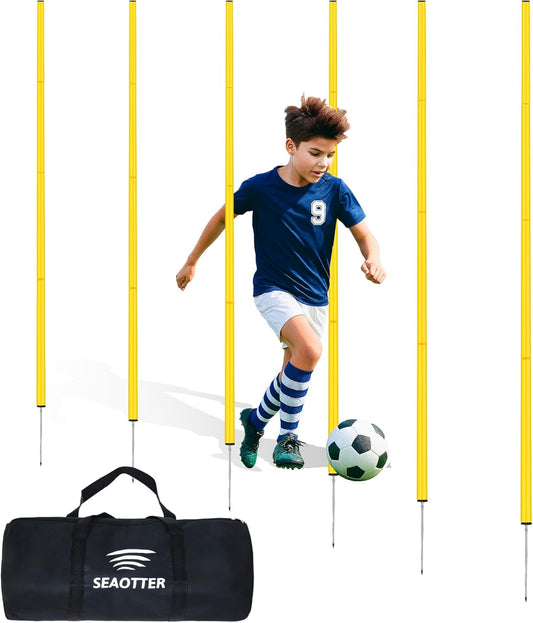 SEAOTTER Soccer Agility Training Poles, 6/10/20Pcs 6FT Adjustable Detachable Sports Speed Training Sticks, Practice Equipment Accessories for Football, Slalom & Rugby, Bending Poles for Horses