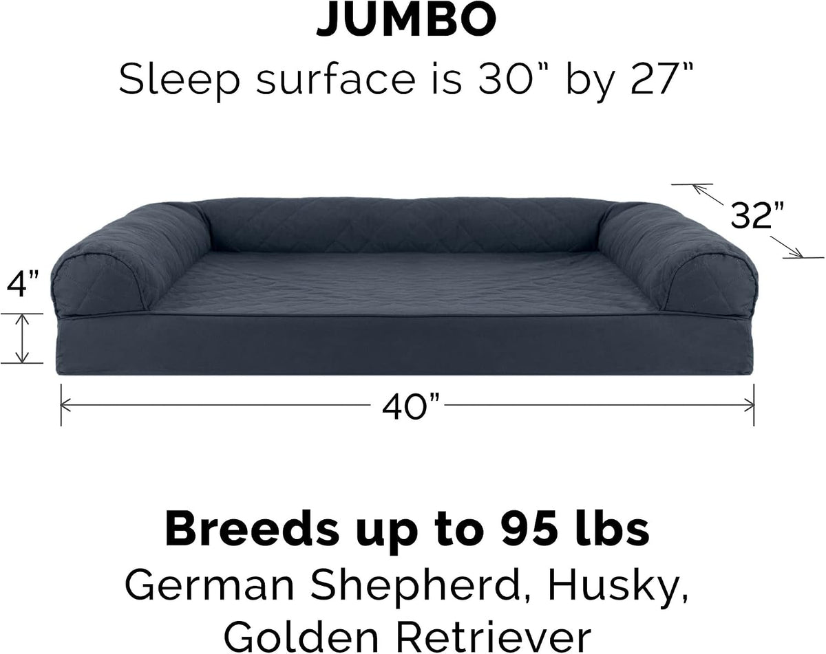 Furhaven Dreamer Sofa Orthopedic Dog Bed for Large Dogs with Orthopedic Egg Crate & Solid Orthopedic Foam Base for Joint Support, Removable Washable Cover, Jumbo XL, Quilted Sofa, Iron Gray