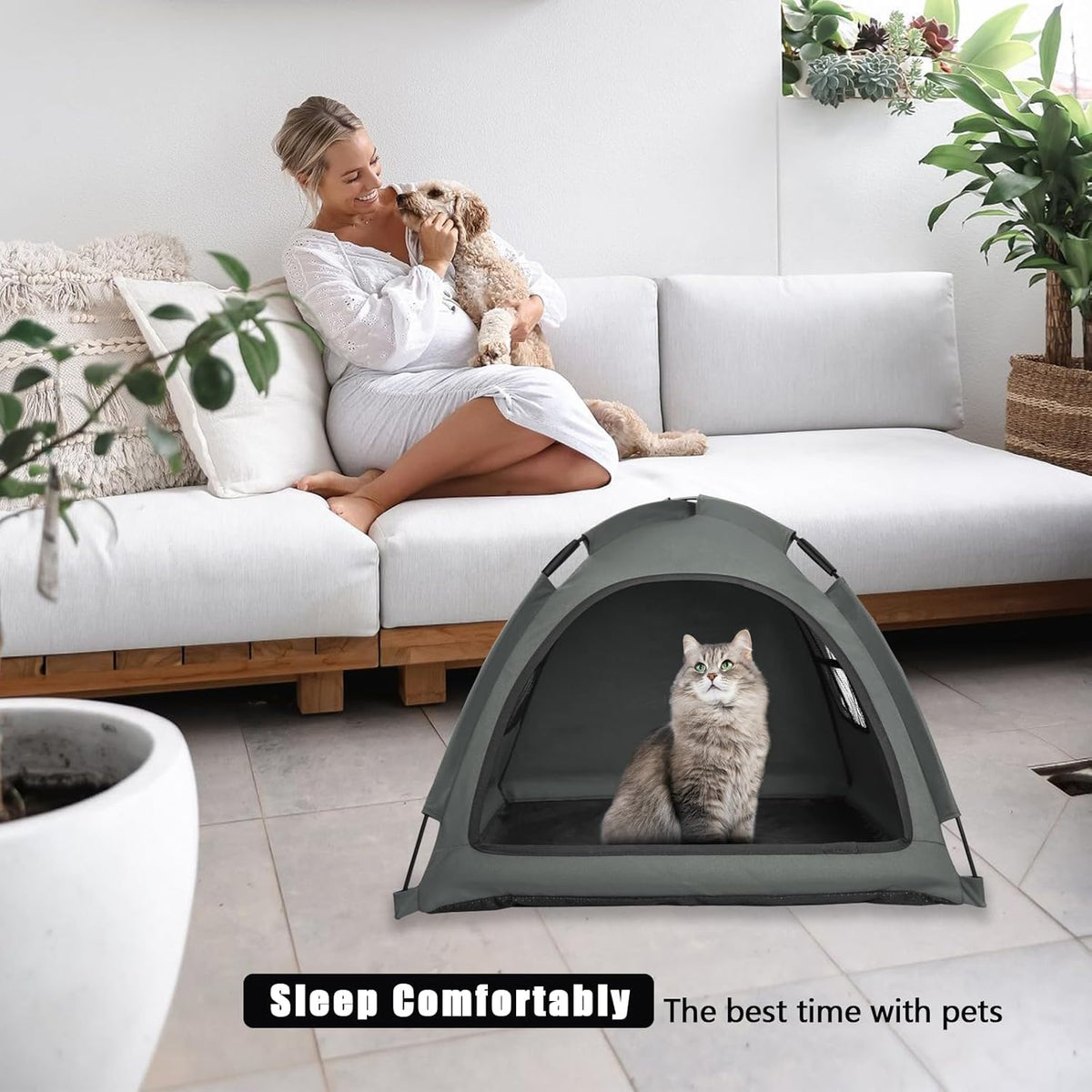 Anti-Anxiety Open Pet Tent for Cats & Dogs, Calming Hideaway