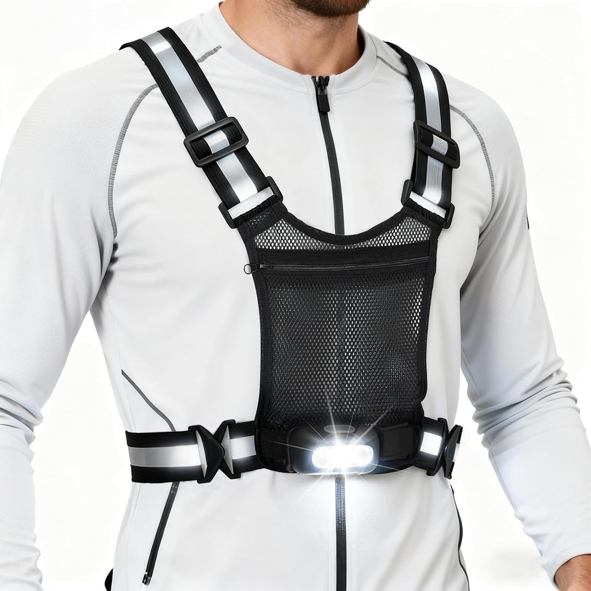 Gesture Sensing Running Light Reflective Vest with Pouch (Black)