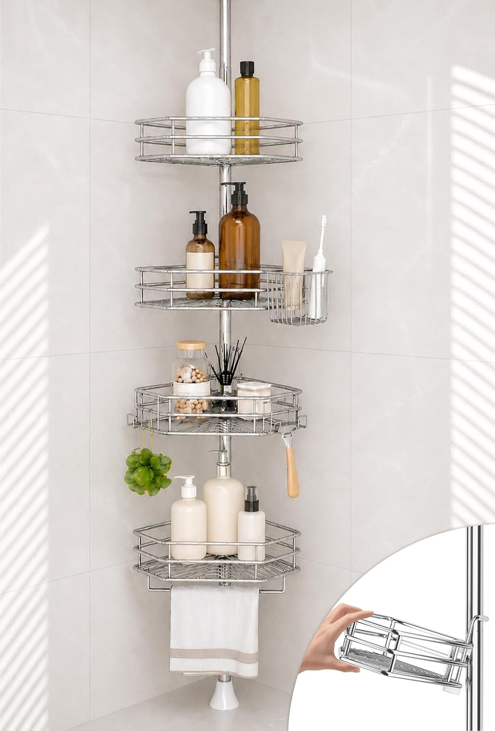 Rustproof Corner Shower Caddy Tension Pole for Bathroom Storage