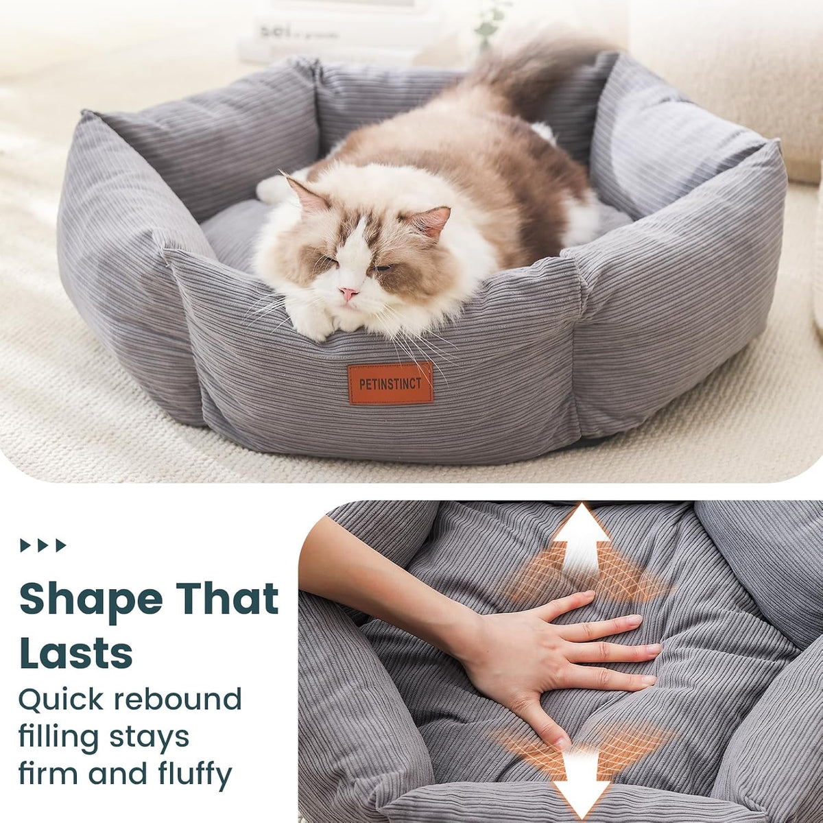 Pet Bed for Cats and Medium Dogs, 30" Large Cat Bed, Gray
