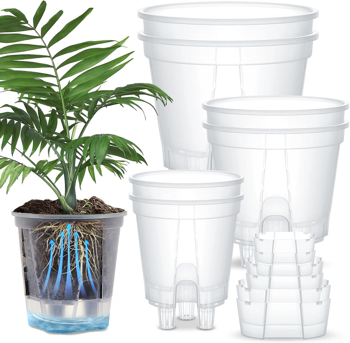 Wonderjune Self Watering Planter, 4.72'', 5.91'', 7.09'', Clear, 6 Pcs