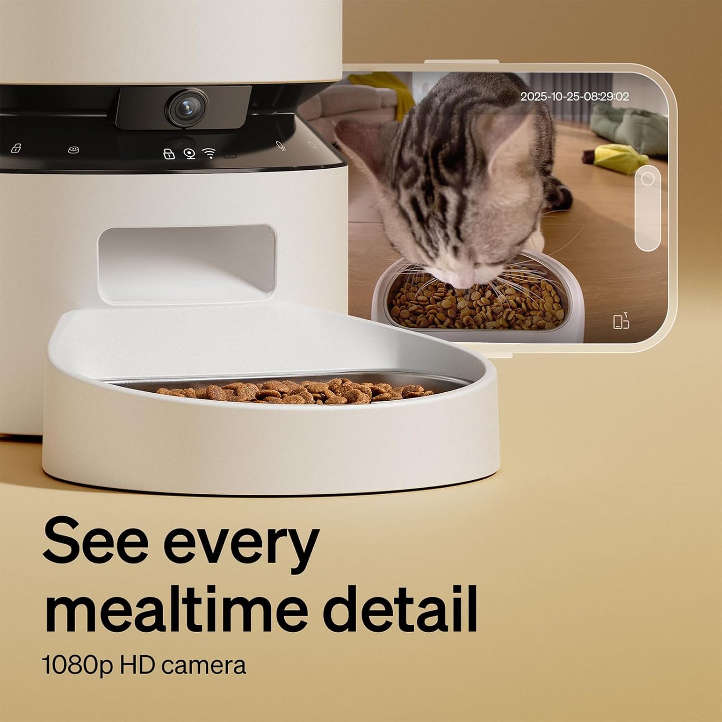 PETLIBRO Automatic Cat Feeder with Camera, 1080P HD & Night Vision, 5Ghz/2.4Ghz Wifi & Cam Smart Pet Feeder with App Control, 2-Way Audio, Motion Alerts for Cats & Dogs, Stainless Steel Single Tray