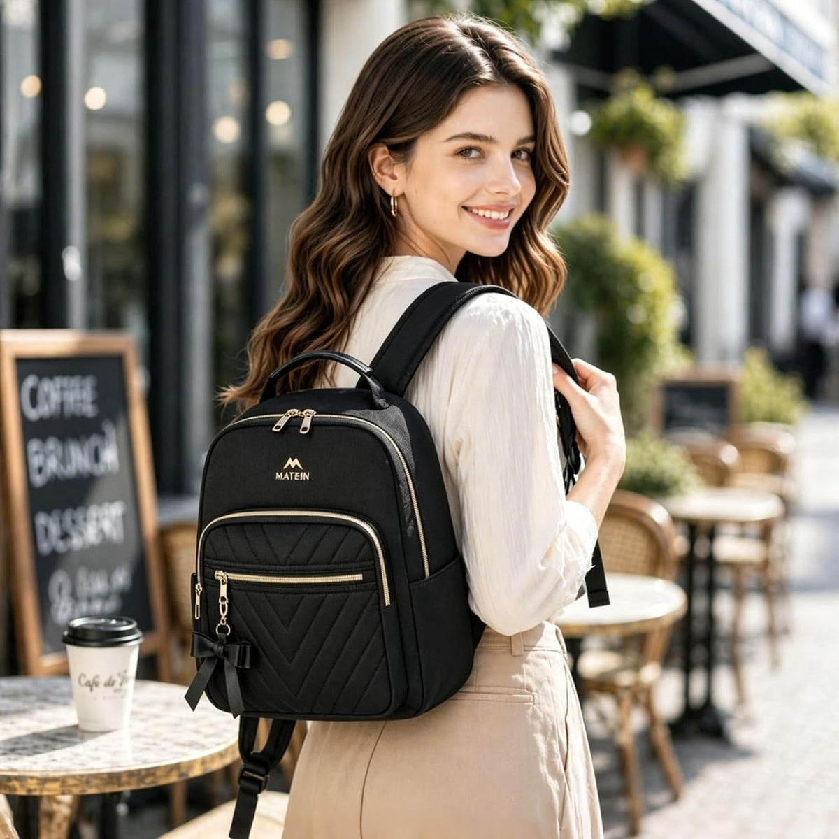 MATEIN Mini Backpack for Women, Stylish Daypack Purse, 2Pcs Sets, Black