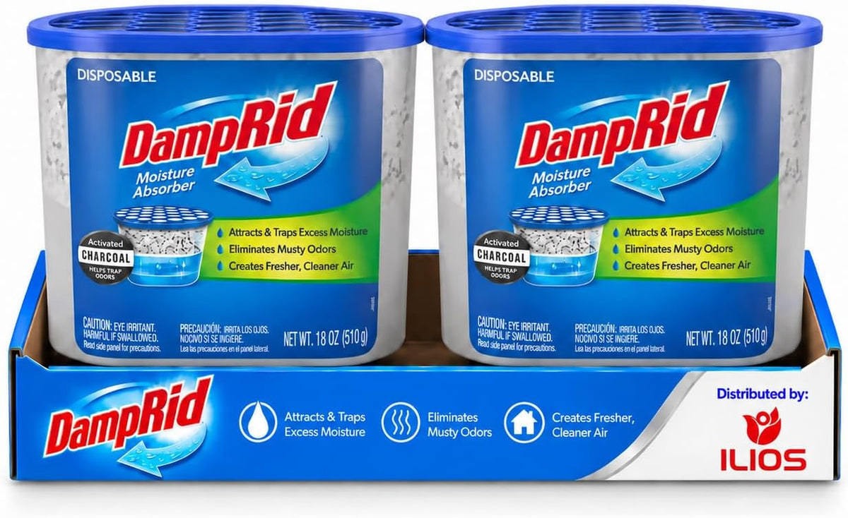 Damp Rid Bucket Charcoal Moisture Absorber, Humidity Absorber & Odor Eliminator for Home, Bathroom & Basement, 18 Oz Disposable 2 Pack – Ilios Packaging