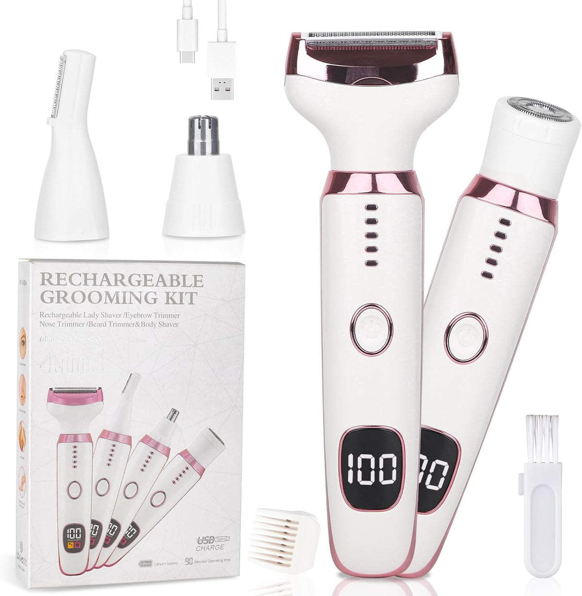 Electric Razors or Women Men, 2026 Wet/Dry Lady Electric Shaver,4 in 1 LED Display Hair Remover with IPX7 Waterproof,Smooth & Silky Portable Bikini Electric Grooming Set (Pink)