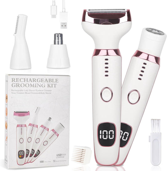 Electric Razors or Women Men, 2026 Wet/Dry Lady Electric Shaver,4 in 1 LED Display Hair Remover with IPX7 Waterproof,Smooth & Silky Portable Bikini Electric Grooming Set (Pink)