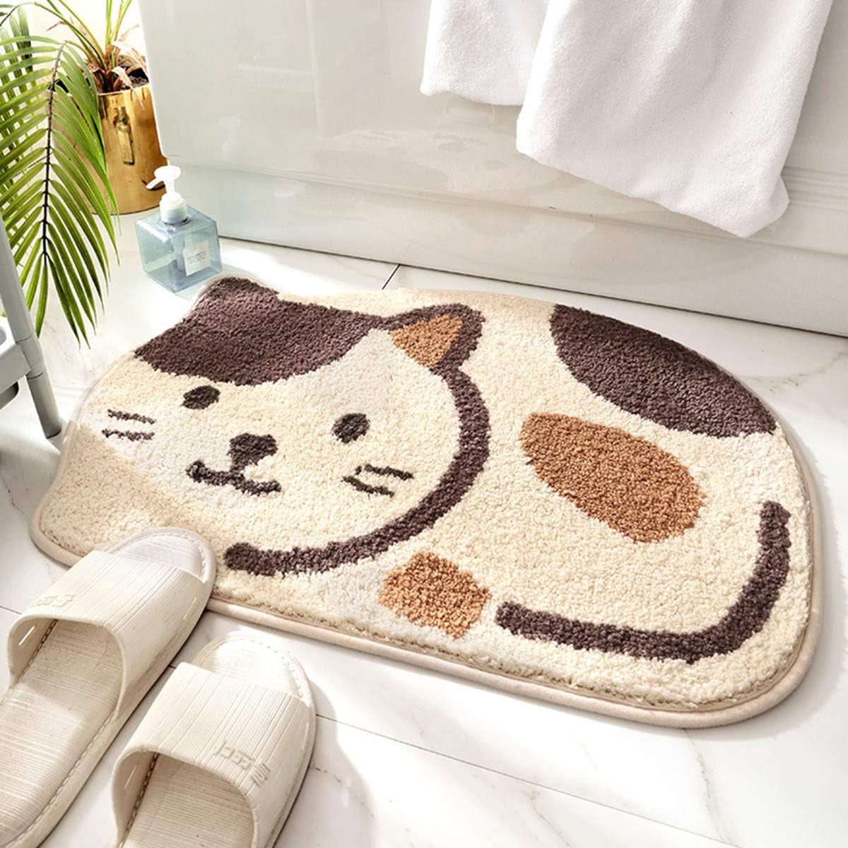 Ankah Shower, Tub, Bath Mat, Bathroom Rug, Non-Slip, Absorbent, Soft Mat for Bathroom, Adorable Design Cat-Picture Bath Mat Door Mat Dry Carpet, 18" X 26", Beige