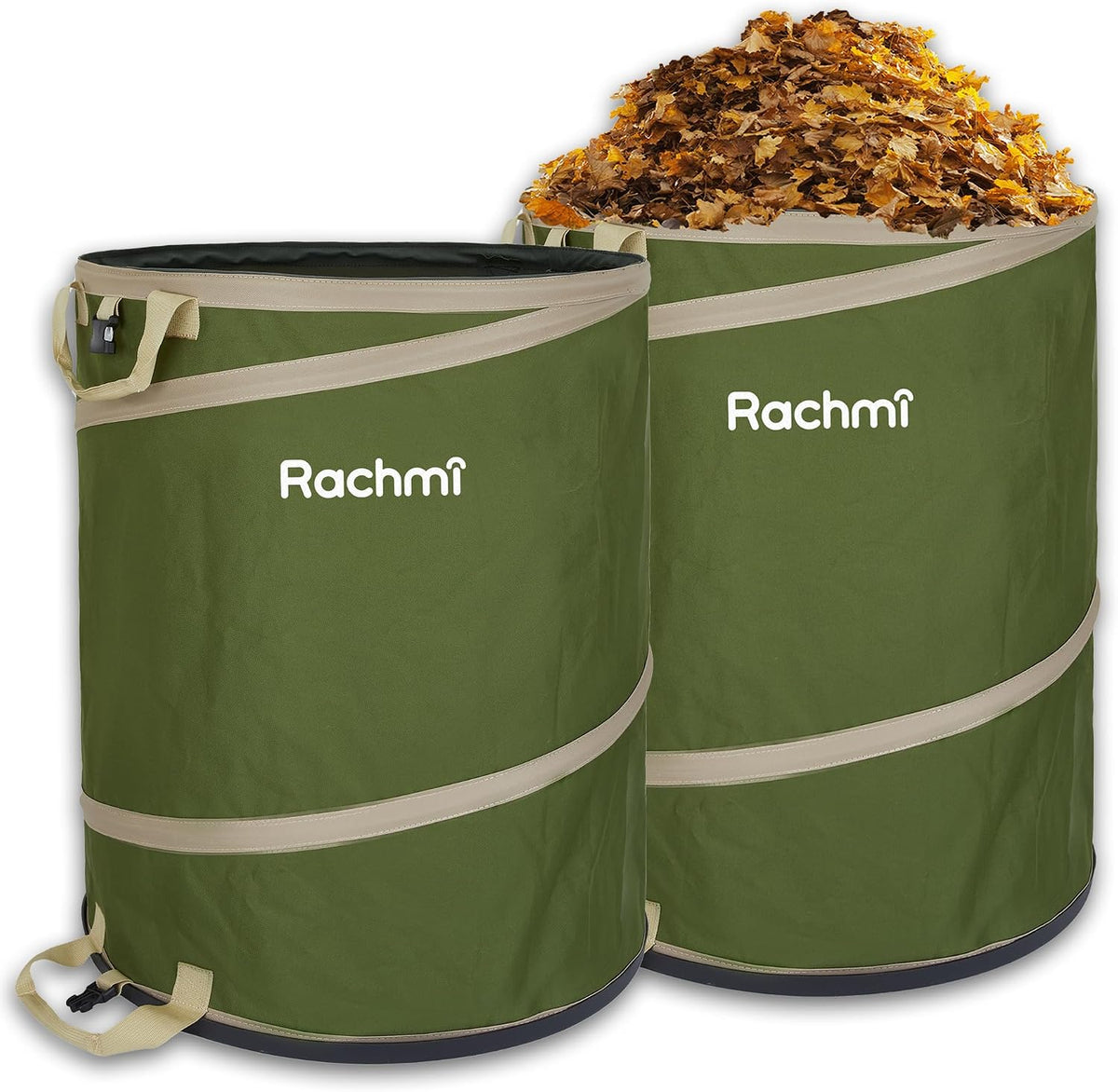 Rachmi 47 Gallon Collapsible Pop-Up Trash Can 2-Pack with Hard Bottom Green