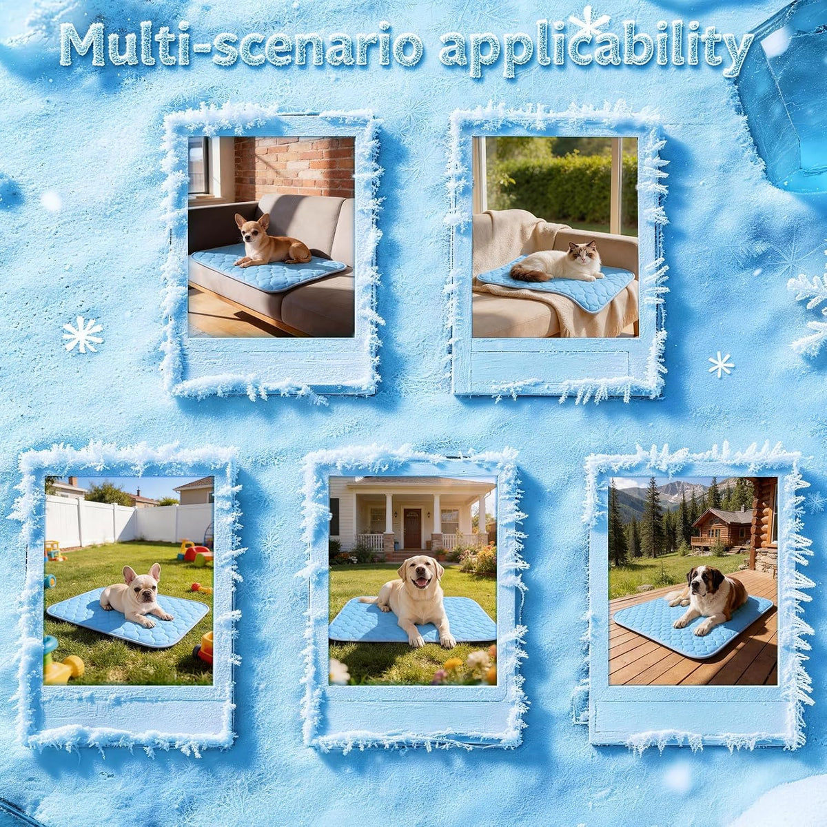 Pet Cooling Mats for Dogs, Cooling Pet Bed Outdoor & Indoor Use W Ice Silk Fabric & Waterproof Cover, Summer Cool Pad 29" X 18", Non-Slip Washable Pet Blanket for Crate Kennel Travel (Cryo Ice Blue)