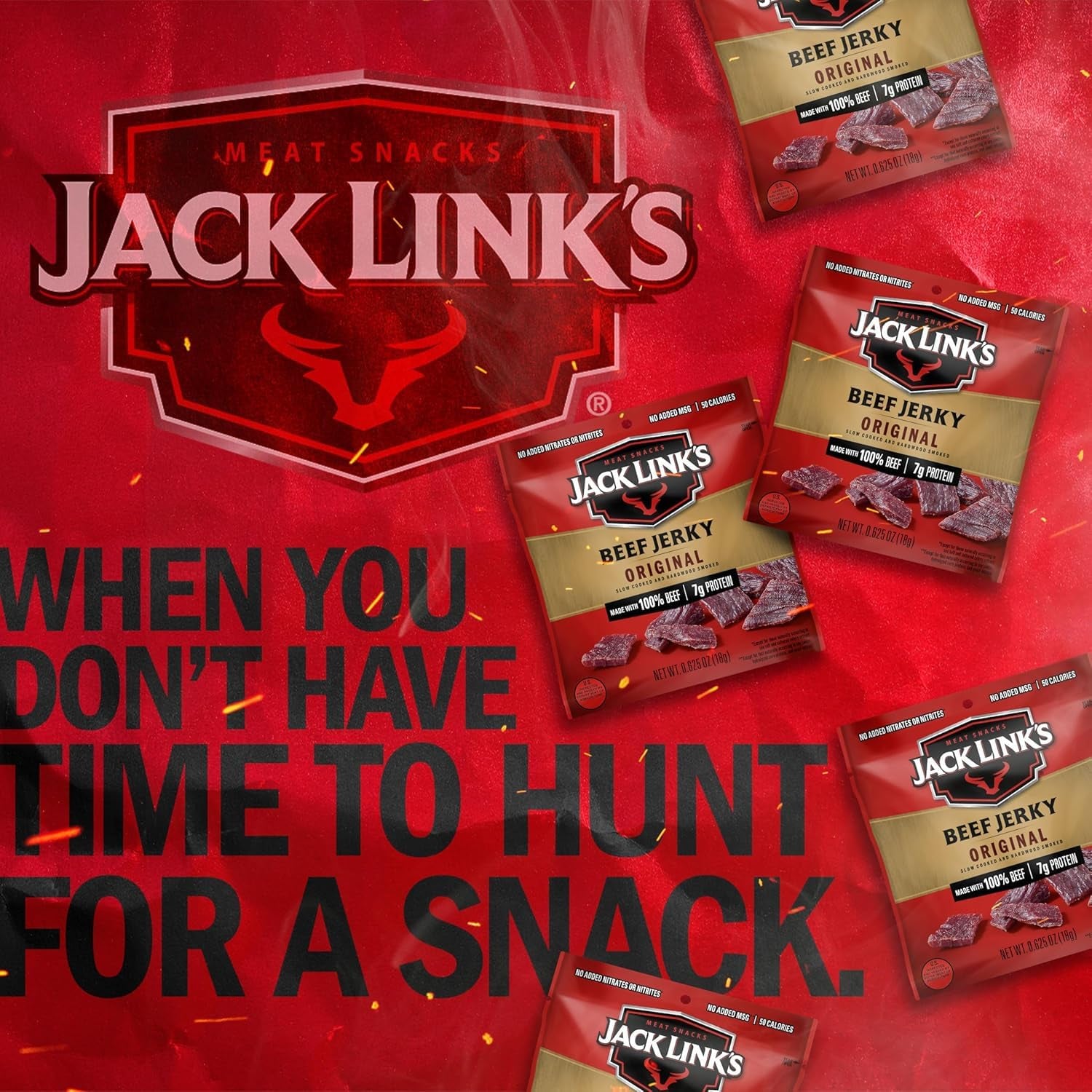 Jack Link'S Beef Jerky Multipack - Original - Made with 100% Real Beef - Ready to Eat Real Meat Protein Snacks - 7G Protein per Serving - 0.625 Oz Bags (20 Pack)