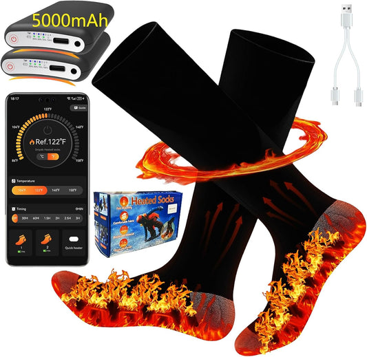 Heated Socks, Heated Socks for Women Men with App Control 2 * 8500Mah Rechargeable Electric Heated Socks Washable Warm Socks for Outdoors Work Skiing Hunting Riding Cycling Hiking Camping Xmas Gifts