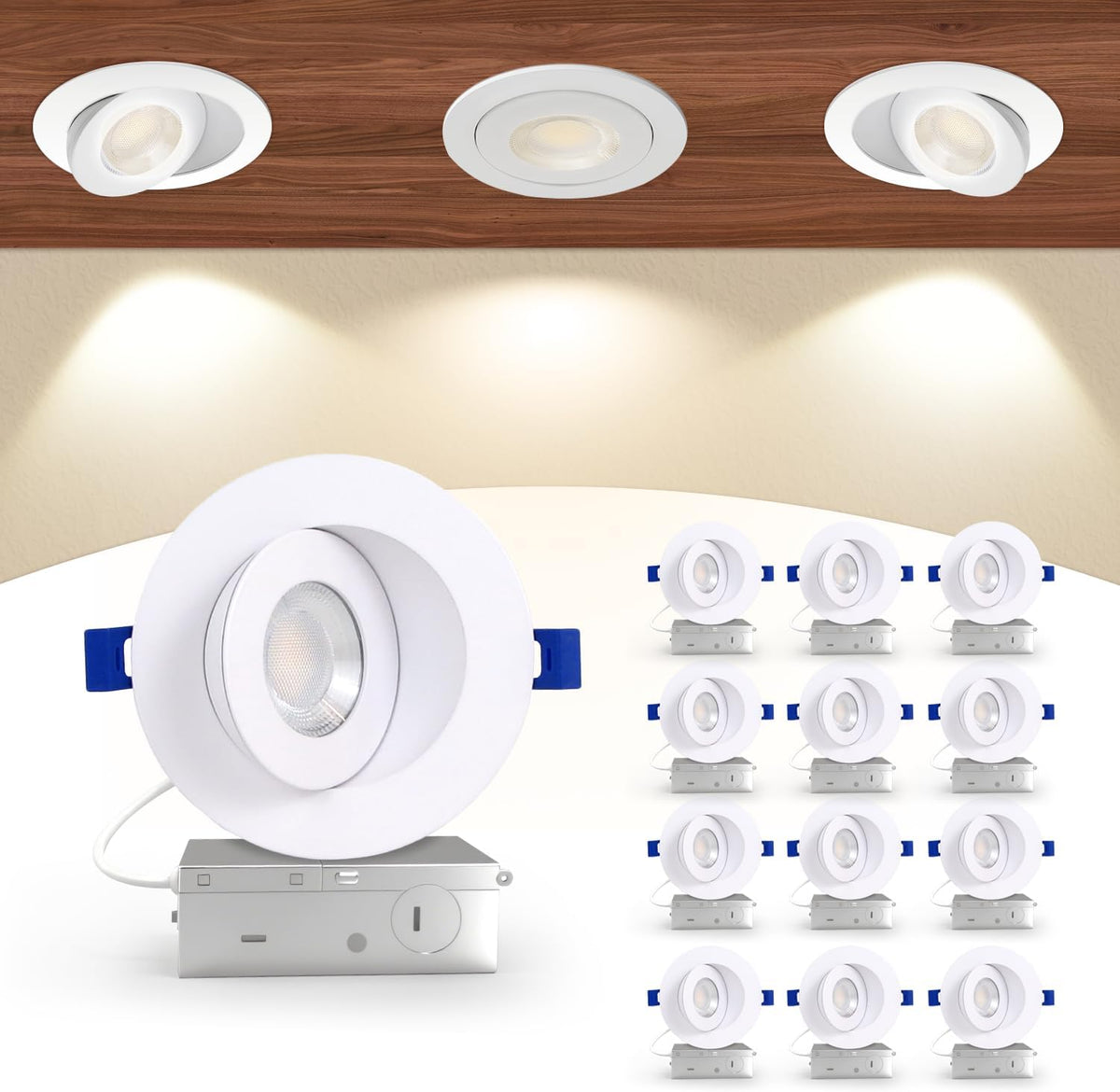 Aosclex 12 Pack 4 Inch Adjustable Gimbal 5CCT Recessed LED Light 10W 980LM