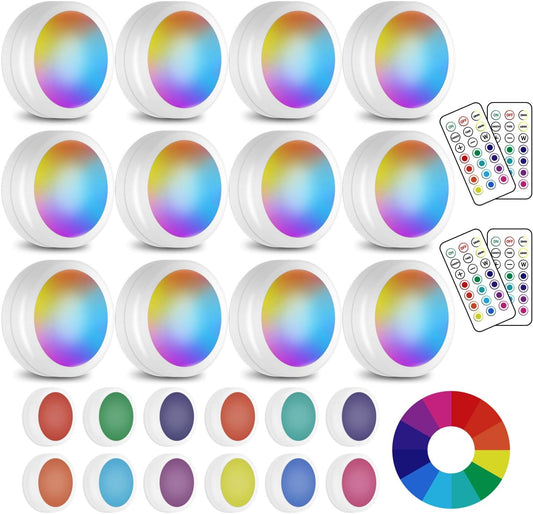 LED Puck Lights - 13 Color RGB, Wireless Remote Control, Battery Powered, Perfect for under Cabinet & Counter