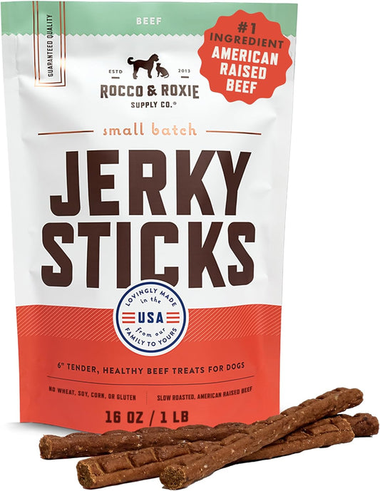 Rocco & Roxie Beef Jerky Dog Treats 1 Lb | Soft Training Snacks Made in USA | High Value Beef Jerky for Dogs, Small, Large Breeds, Seniors, and Puppies | Natural Chews for Rewarding Good Behavior