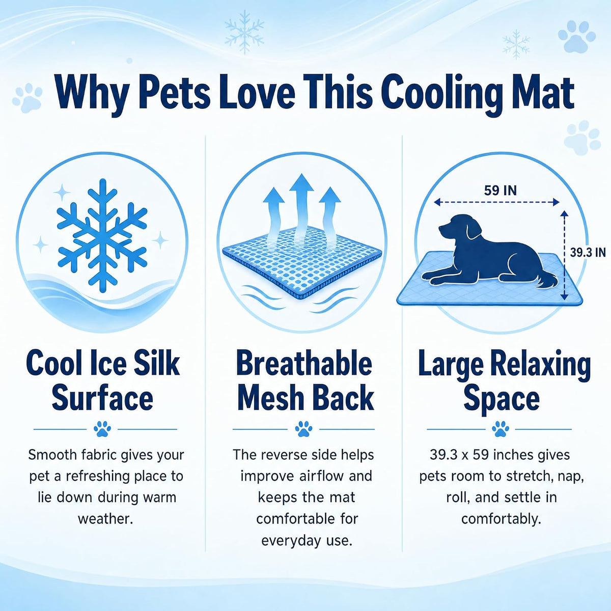 Pet Cooling Mat, 59'' × 40'' Self Cooling Dog Pad for Large Breeds, No Freezing Water or Gel, Washable Breathable Summer Mat for Crate Kennel Car Sofa Bed Floor, Indoor Outdoor
