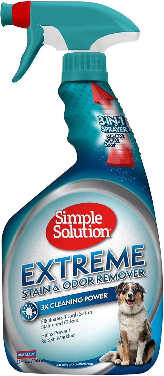 Simple Solution Extreme Stain & Odor Remover, Enzyme Stain Cleaner, 32Oz | Dog Stain & Odor Remover, Pet Urine Enzyme Cleaner, Dog Urine Carpet Cleaner, Carpet Spray Cleaner, Pet Odor Eliminator