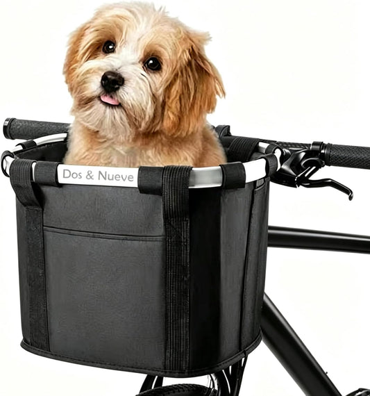 Dos & Nueve, Foldable Bicycle Basket with Detachable Pet Carrier, Dog Bike Basket, Rugged Desige，Shopping Bag