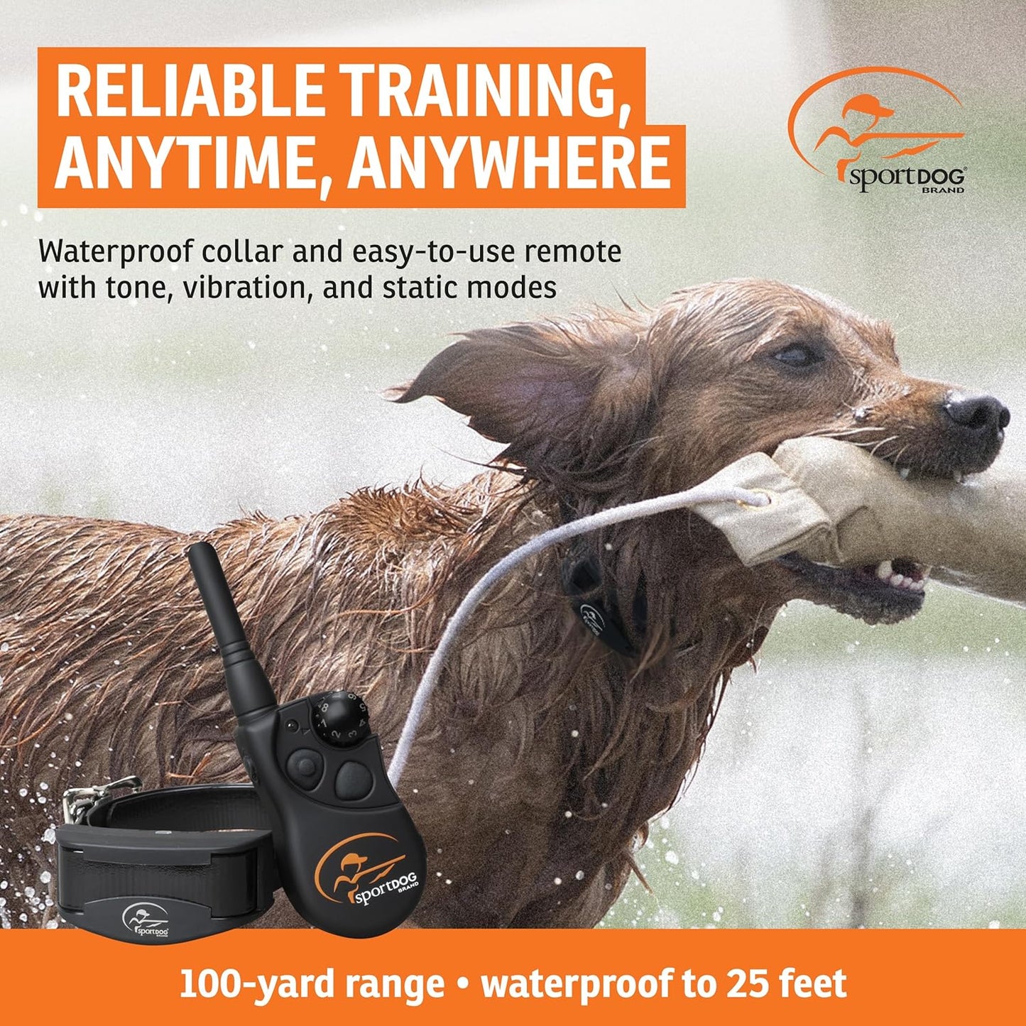 Sportdog Brand Yardtrainer 100 Remote Trainer for Dogs Shock Collar with Remote, Waterproof, Submersible up to 25 Ft, Drytek Technology, Trainer with Shock, Vibrate, and Tone