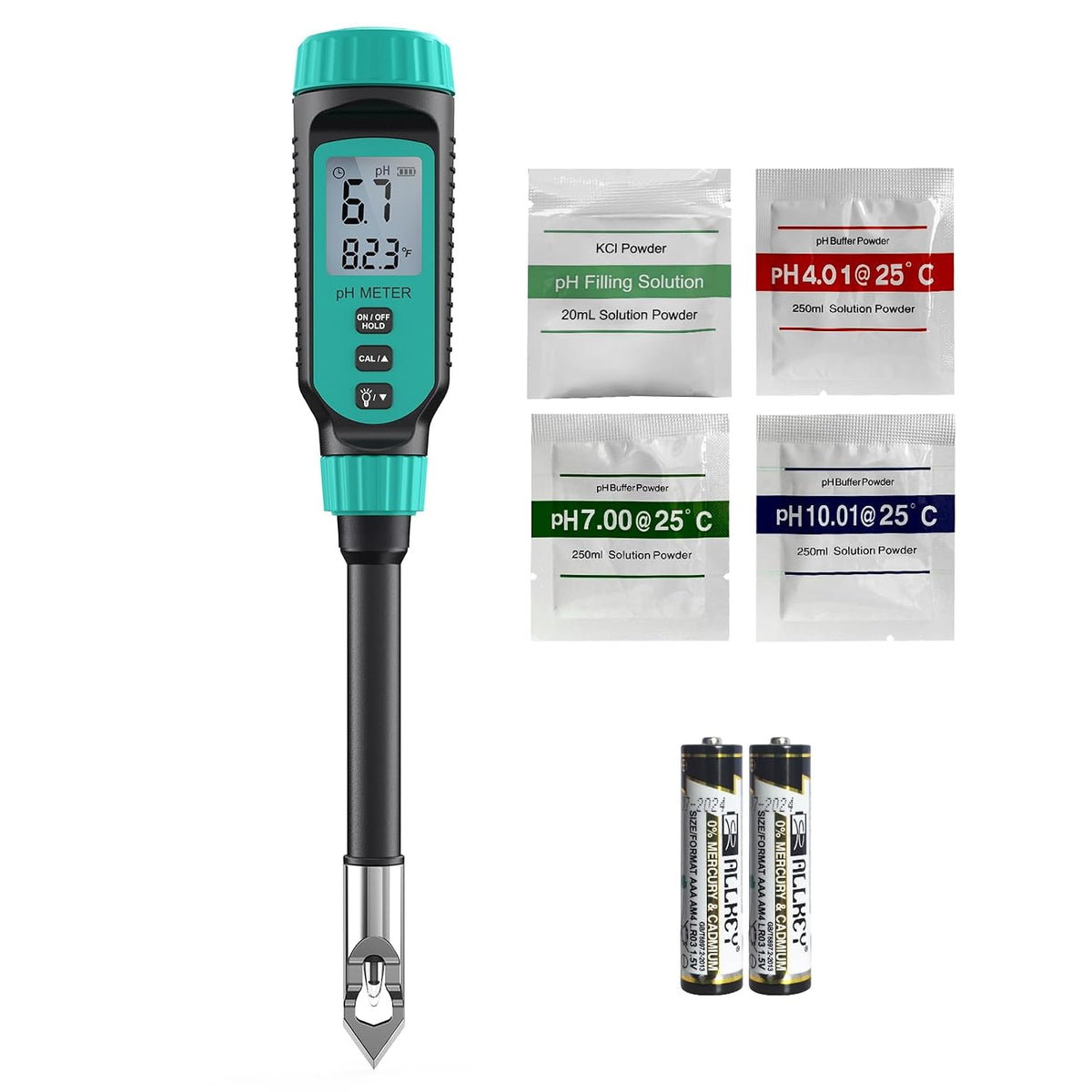 Tadeto Soil Ph Tester, High Accuracy Digital Ph Meter for Soil, Garden, Water, Plants, Solution and Food, Soil Ph Test Kit with Thermometer LCD Display, Calibration Powder and Alloy Protective Cap