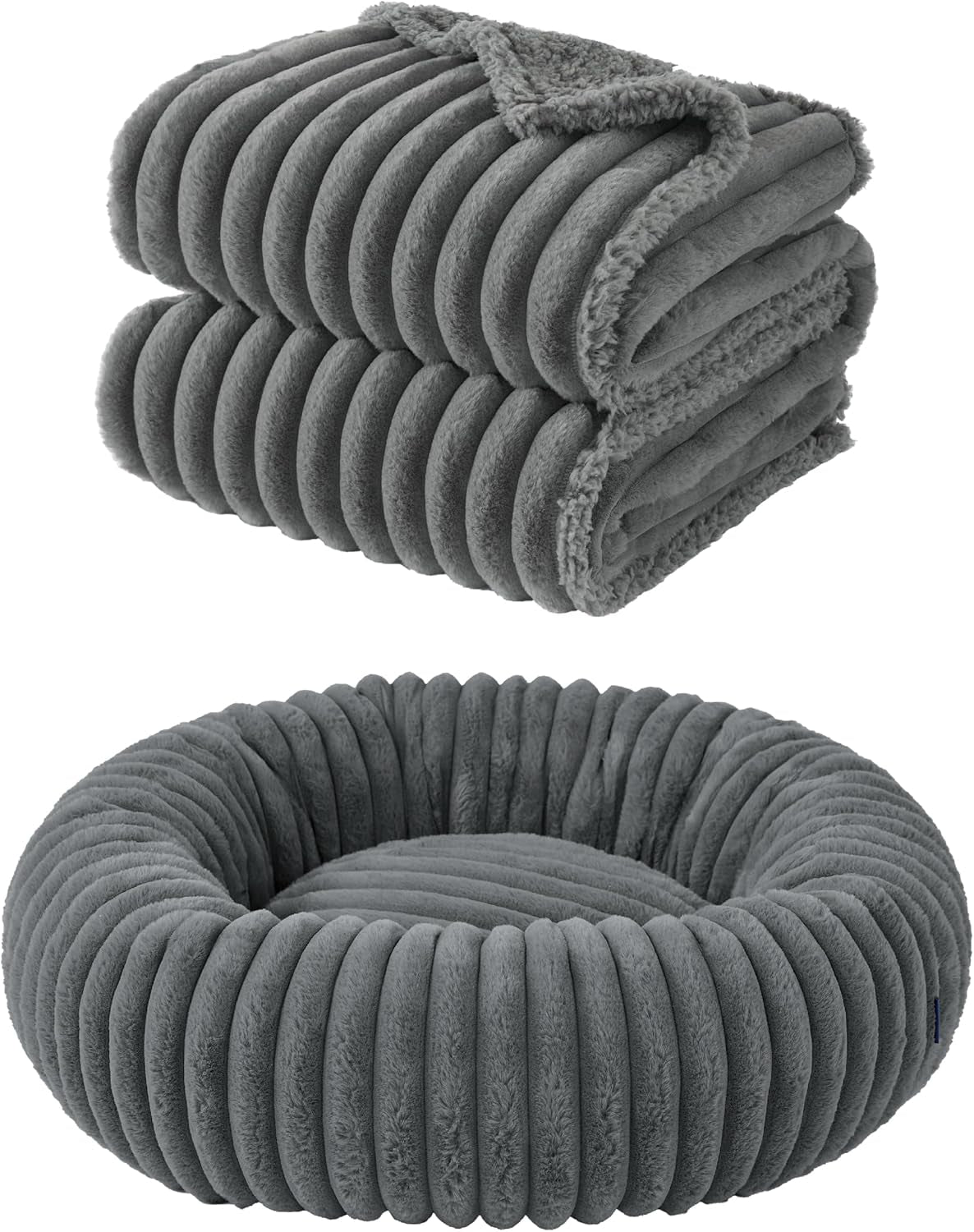 Bedsure Donut Large Dog Bed 30X30X8 Inches with Waterproof Dog Blankets for Medium Dogs 30"X40", Warm Grey