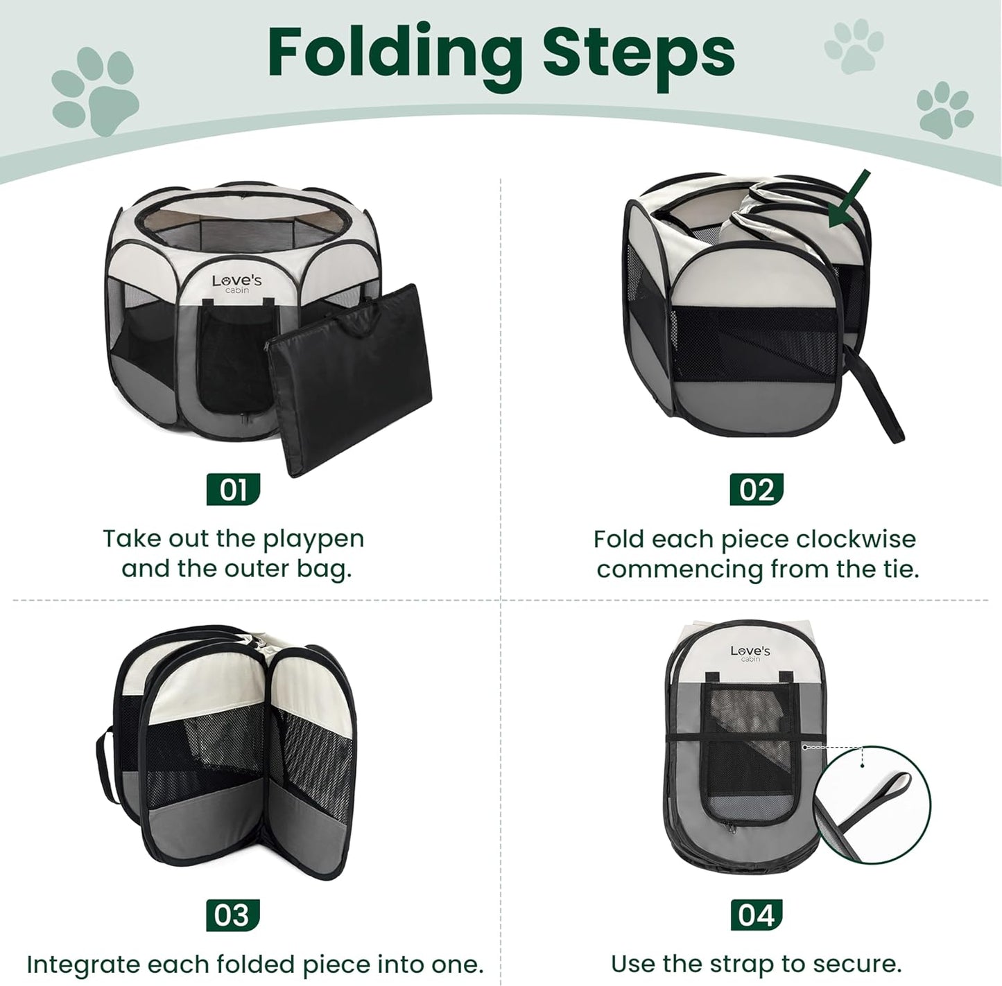 Love'S Cabin Pet Puppy Dog Playpen, Medium Dog Tent Crates Cage Indoor/Outdoor, Portable Playpen for Cat, Foldable Pop up Dog Kennel Playpen with Carring Case, Removable Zipper Top, Grey