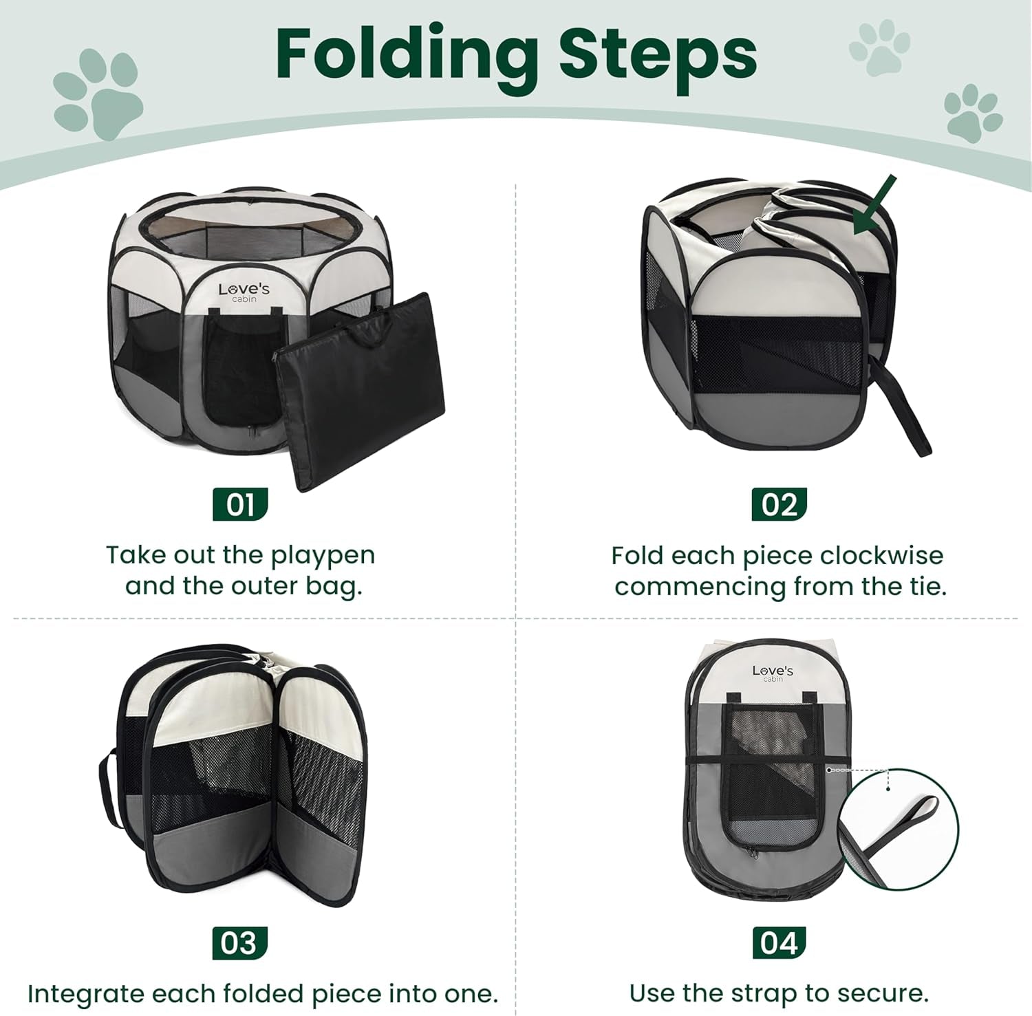 Love'S Cabin Pet Puppy Dog Playpen, Medium Dog Tent Crates Cage Indoor/Outdoor, Portable Playpen for Cat, Foldable Pop up Dog Kennel Playpen with Carring Case, Removable Zipper Top, Grey